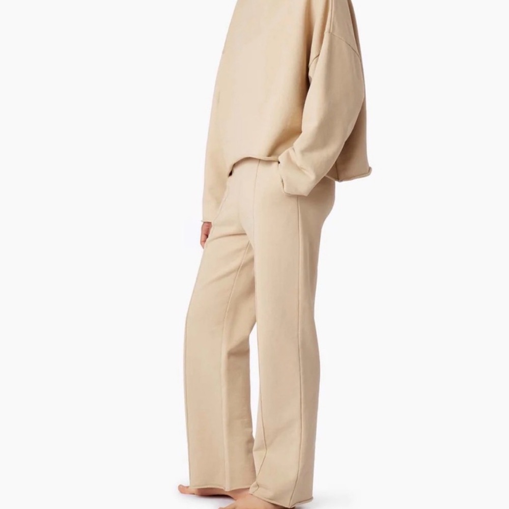 Tkees Raw Edge Trouser Sweatpant Latte Tan Size 1/Small NWT